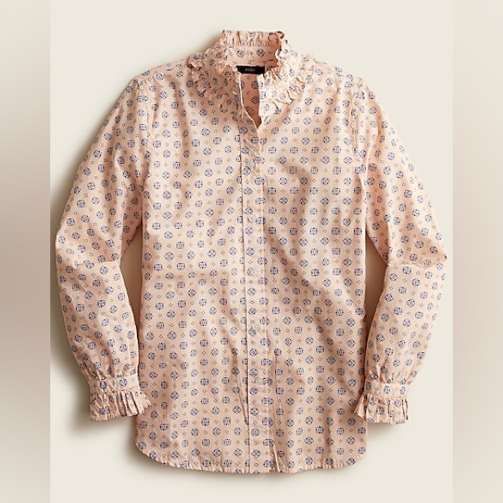JCrew Classic-fit ruffleneck shirt in medallion print size 6